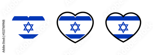 Israel Flag Heart. Flag of Israel Heart Shape. Set of Israeli Flag Hearts Vector. 