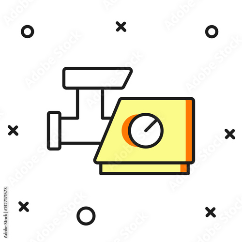 Filled outline Kitchen meat grinder icon isolated on white background. Flat filled outline style with shadow. Vector