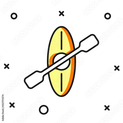 Filled outline Kayak and paddle icon isolated on white background. Kayak and canoe for fishing and tourism. Outdoor activities. Flat filled outline style with shadow. Vector