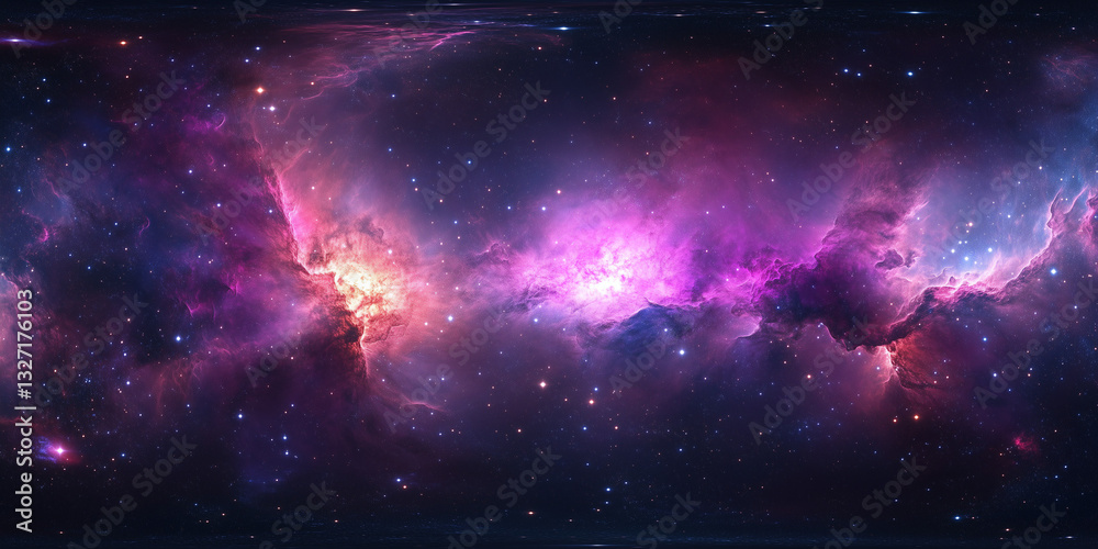 Naklejka premium HDRI spherical panorama with nebula and stars in 360 degrees, equirectangular projection.