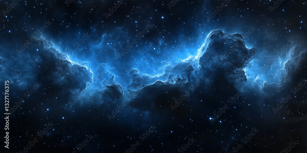 Naklejka premium HDRI spherical panorama with nebula and stars in 360 degrees, equirectangular projection. Blue and purple background.