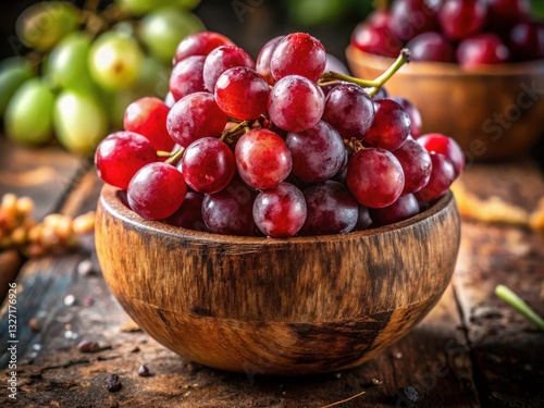 Ripe Red Grapes in Coconut Bowl - Tropical Fruit Still Life Photography