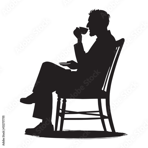 Weathered Drinking Tea Oldman silhouette, memories swirling like steam - Oldman illustration - Minimalist Hot Beverage vector - Nostalgic thinker
