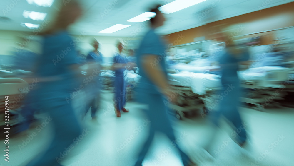 Emergency room: A busy and dynamic scene in the hospital emergency room, with doctors, nurses, and patients in action, highlighting the urgency and critical care environment.Doctor wheeling patient Emergency room: A busy and dynamic scene in the hospital emergency room, with doctors, nurses, and patients in action, highlighting the urgency and critical care environment.Doctor wheeling patient