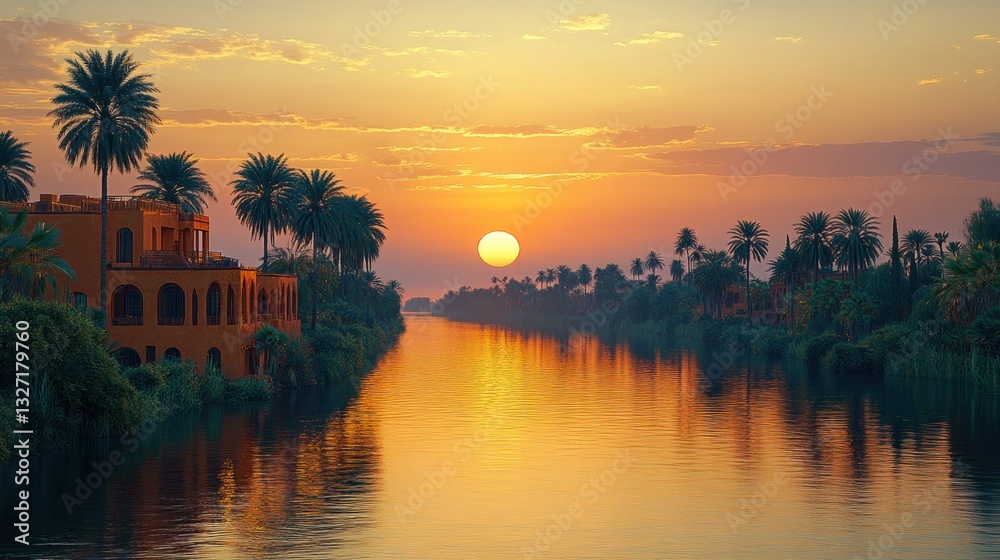 Fototapeta premium Canal-side sunset villas