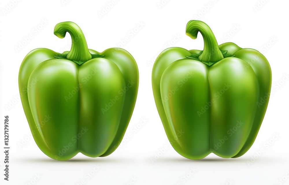 Two Ripe Green Bell Peppers on White Background Two Ripe Green Bell Peppers on White Background