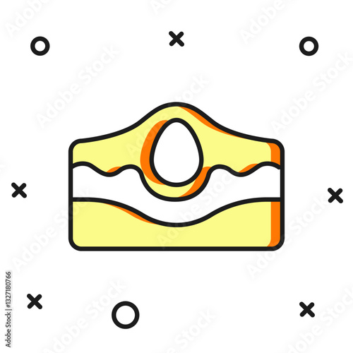 Filled outline Acne icon isolated on white background. Inflamed pimple on the skin. The sebum in the clogged pore promotes the growth of a bacteria. Flat filled outline style with shadow. Vector