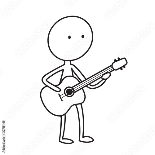 stick man playing guitar. vector illustration in doodle style