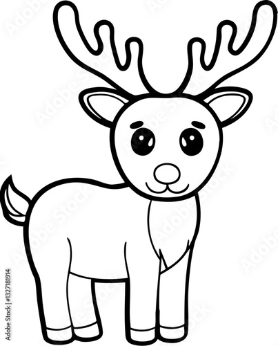 Cute cartoon reindeer with large antlers and expressive eyes.