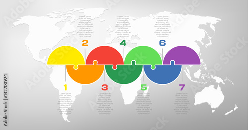 Seven steps line infographic, puzzle diagram