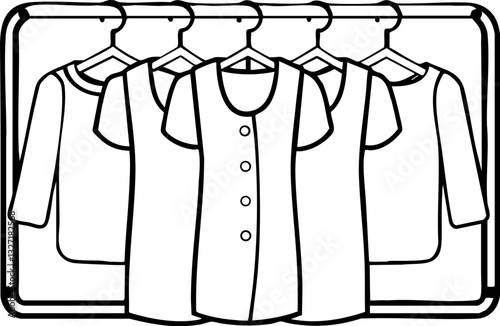 Clothes hanging on hangers in a simple, minimalist design.