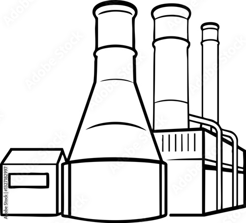 Industrial factory with smokestacks in a minimalistic design.
