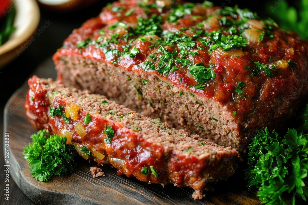 Delicious Homemade Beef Meatloaf with Fresh Parsley - A Classic Baked Dinner Delight Delicious Homemade Beef Meatloaf with Fresh Parsley - A Classic Baked Dinner Delight