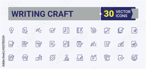 Writing and Literature vector icon set. Handwriting icons for design. Outline symbol collection. Author modern icons set. Editable stroke. Vector collection.