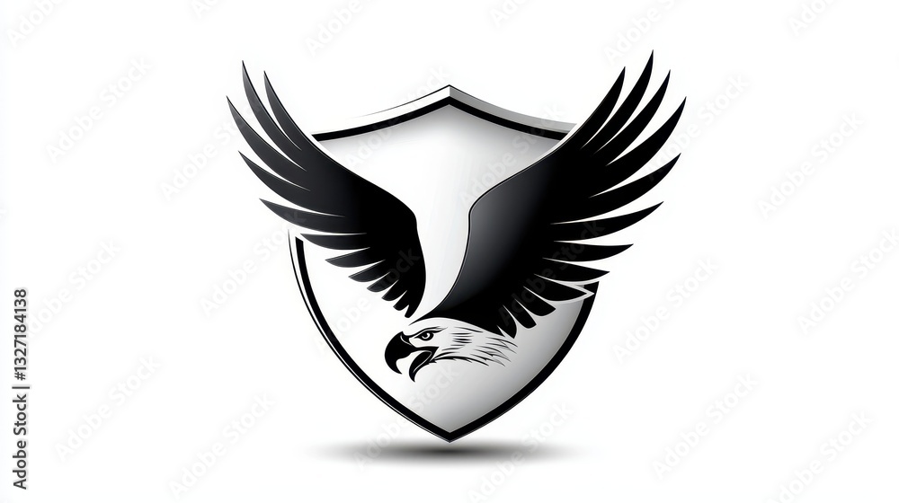 Black and white eagle logo with a shield, classic military-inspired emblem Black and white eagle logo with a shield, classic military-inspired emblem