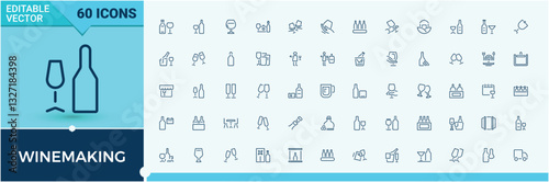Winemaking icon. Featuring making, wine, drink, winemaker, cocktail, vineyard and more. Thin linear style icons. Beverage icon set. Modern vector illustration.