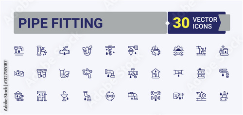Pipe Fitting icons pack. Containing plumber, pipe, bath, tube, plumbing and more. Plumbing vector icons set. Simple icon designs. Minimalist icon collections.