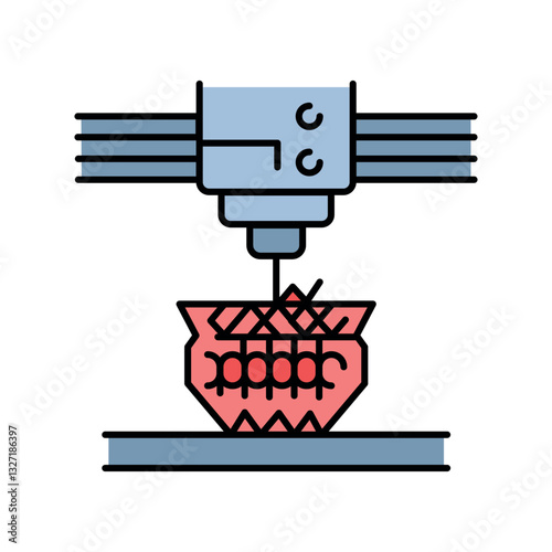 3D printing in space color flat icon.