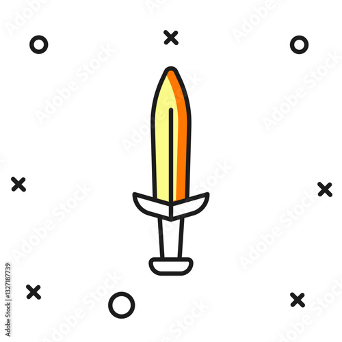 Filled outline Medieval sword icon isolated on white background. Medieval weapon. Flat filled outline style with shadow. Vector