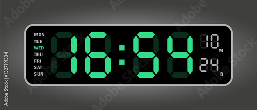 Green Digital Electric Alarm Clock with Date & Month – Modern LED Time Display for Home & Office