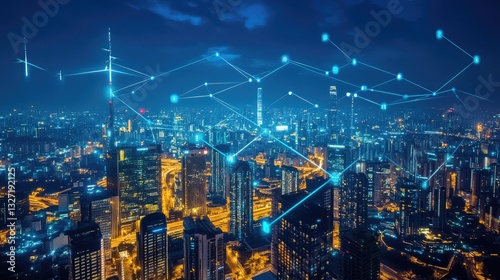 Wallpaper Mural A smart city at night powered by renewable energy, including biomass and solar sources. Torontodigital.ca