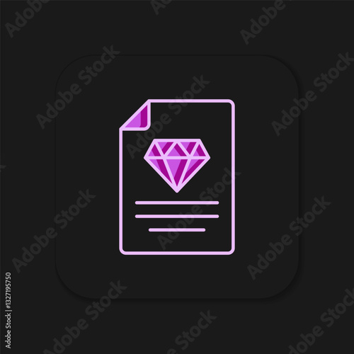 Filled outline Certificate of the diamond icon isolated on black background. Flat filled outline style with shadow. Vector