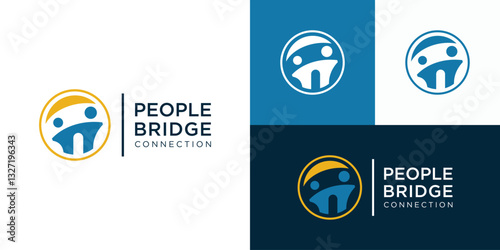 Simple people bridge logo template. Bridge people family together human unity logo design vector illustration.
