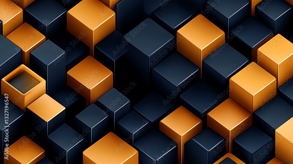 Abstract 3D Render: Gold and Black Cube Pattern AI Generated Abstract 3D Render: Gold and Black Cube Pattern AI Generated