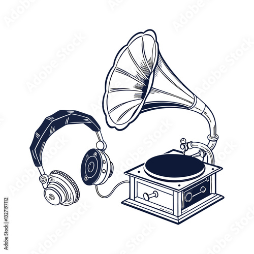 vintage gramophone with vinyl record