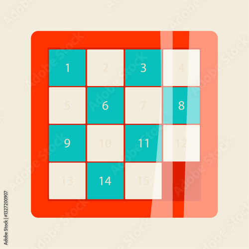 Sliding puzzle. Illustration for educational content, brain games, retro toy themes, kids’ activity designs, or mobile app.