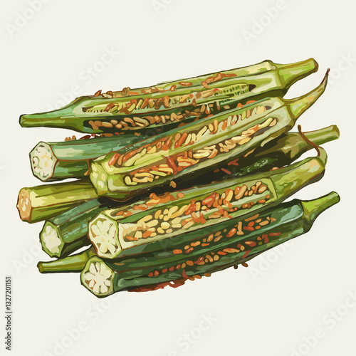 Watercolor-Style Fried Okra Illustration