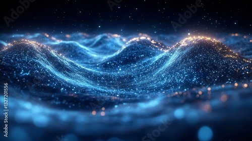 Technological Ocean Waves with Glowing Particles. Generative AI