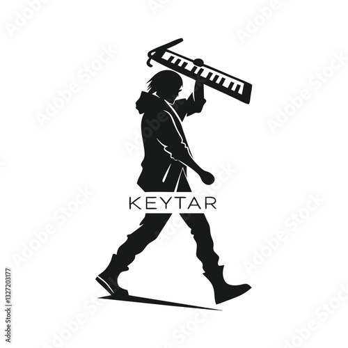 A boy with a piano in his hand
