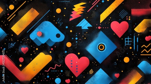 Geometric neon background with playful 2000s inspired graphics. Generative AI