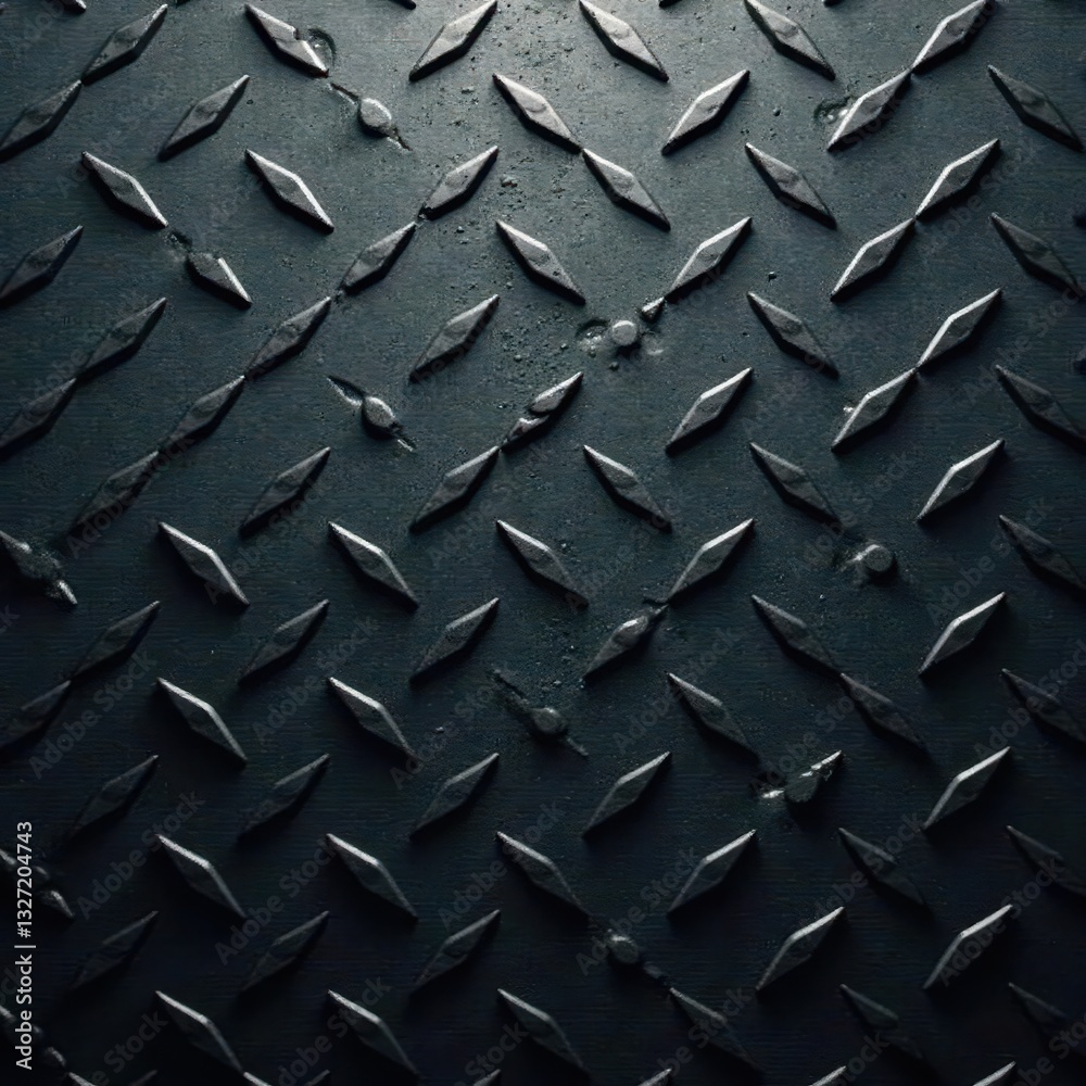 Fototapeta premium Dark grey diamond plate, metallic industrial backdrop, steel, dark