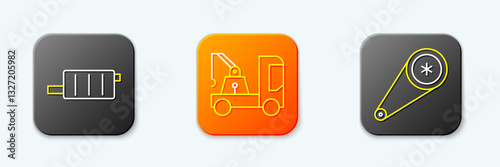 Set line Car muffler, Tow truck and Timing belt kit icon. Vector