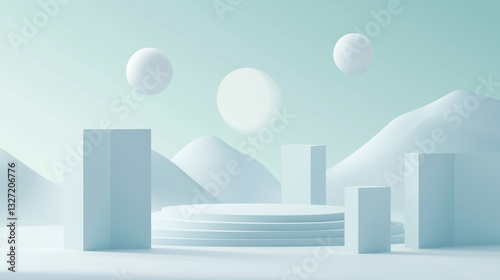 Minimalist white geometric shape scene