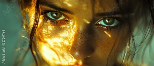 A woman with green eyes and brown hair