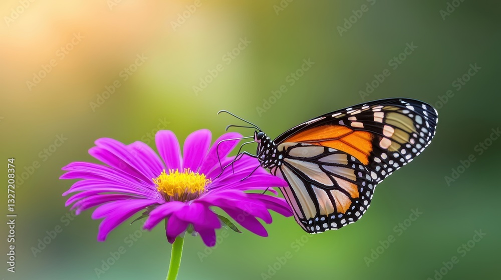 Butterfly resting on a vibrant purple flower, nature and wildlife harmony, soft natural lighting Butterfly resting on a vibrant purple flower, nature and wildlife harmony, soft natural lighting