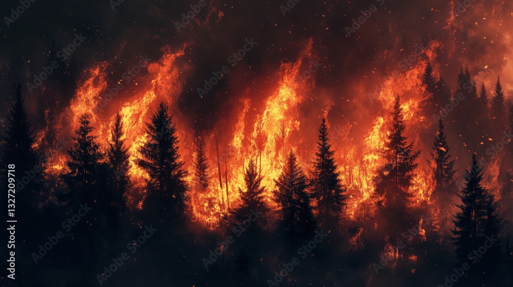 A dramatic shot of a wildfire consuming a forest, with towering flames and smoke. The image highlights the destructive nature of wildfires and the urgent need for fire management. A dramatic shot of a wildfire consuming a forest, with towering flames and smoke. The image highlights the destructive nature of wildfires and the urgent need for fire management.