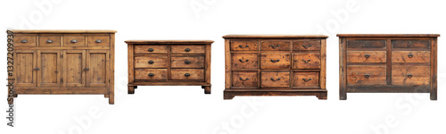 Set of old wooden dresser isolated on transparent background