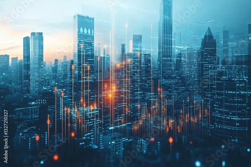 Wallpaper Mural Modern Cityscape With Data Visualization Representing Digital Connections Torontodigital.ca