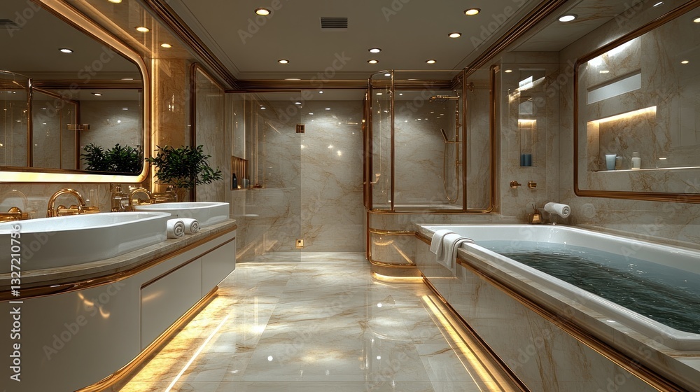 Luxurious Bathroom Interior Design: Opulent Gold Accents and Marble Finishes Luxurious Bathroom Interior Design: Opulent Gold Accents and Marble Finishes