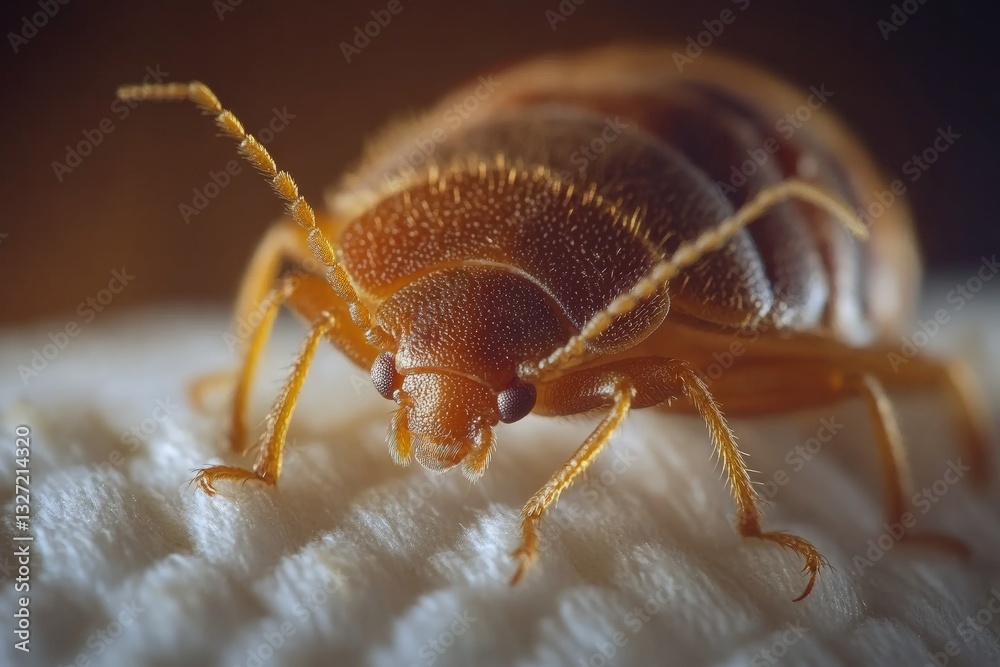 Close up view of bedbugs hiding in mattress seam foraging for food Generative AI Close up view of bedbugs hiding in mattress seam foraging for food Generative AI