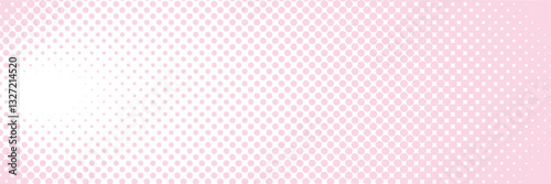 Abstract halftone pattern with a gradient dot effect, transitioning from dense black circles to soft pink. Modern pop-art inspired digital background for retro and comic-style designs