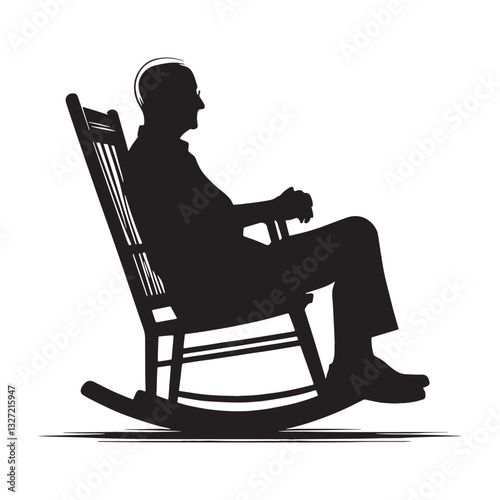 Sturdy Old Man Sitting in a Rocking Chair silhouette, unshaken by the passage of time - Old Man illustration - Minimalist Old Man vector - Strong elder
