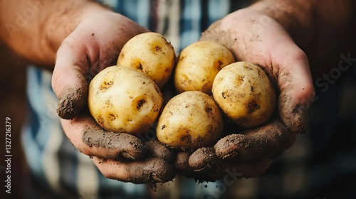 Farmer's Hands Holding Fresh Potatoes. (4)