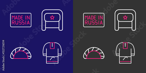 Set line Kosovorotka, Dumpling, Ushanka and Made Russia icon. Vector