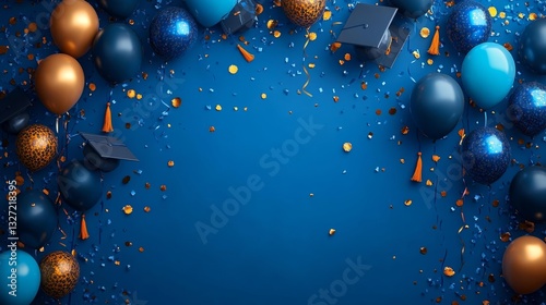 Graduation Celebration with Balloons Confetti and Decorations. Generative AI