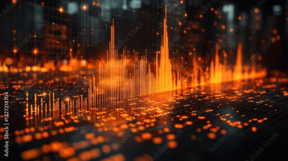 Obraz premium Abstract Data Visualization: Glowing Orange Digital Landscape